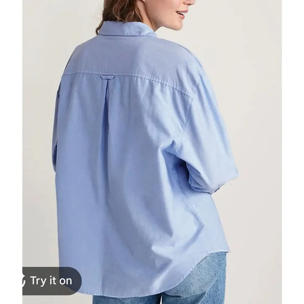 Old Navy blue oversized boyfriend button down size large - Picture 2 of 8